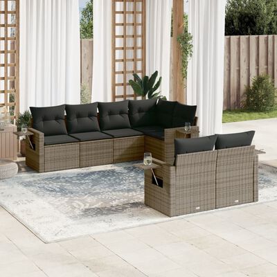 vidaXL Set Divani da Giardino 7 pz con Cuscini Grigio in Polyrattan