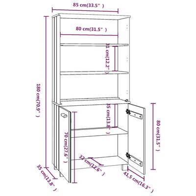 vidaXL Credenza HAMAR in Legno Massello di Pino Grigio Chiaro