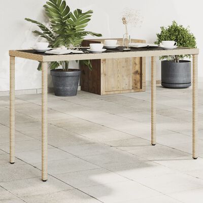 vidaXL Tavolo da Giardino con Piano Vetro Beige 115x54x74cm Polyrattan