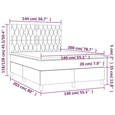 vidaXL Giroletto a Molle con Materasso Grigio Scuro 140x200cm Tessuto