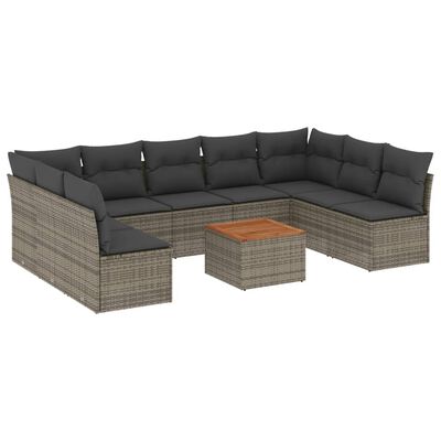 vidaXL Set Divano da Giardino 10 pz con Cuscini Grigio in Polyrattan