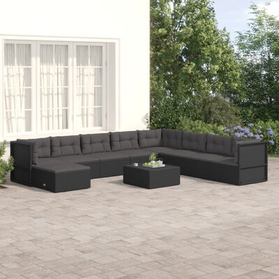 vidaXL Set Salotto da Giardino con Cuscini 9pz Nero in Polyrattan