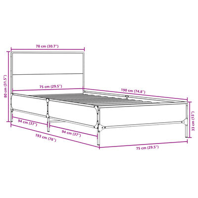 vidaXL Giroletto Grigio Sonoma 75x190cm in Legno Multistrato e Metallo