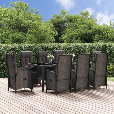 vidaXL Set da Pranzo da Giardino 9 pz con Cuscini Nero in Polyrattan