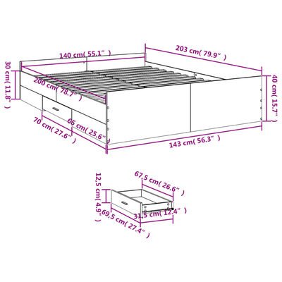 vidaXL Giroletto con Cassetti Rovere Fumo 140x200 cm Legno Multistrato