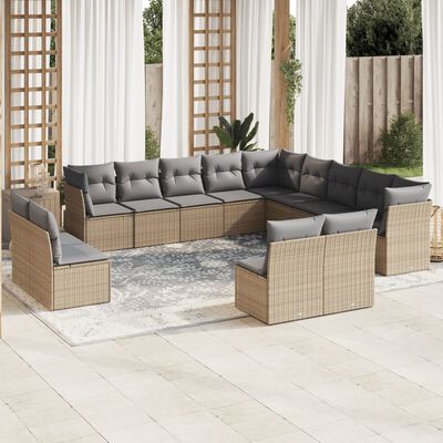 vidaXL Set Divani da Giardino 12 pz con Cuscini Beige in Polyrattan