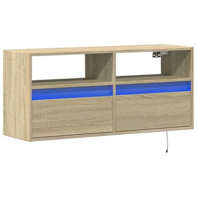 vidaXL Mobile TV a Parete con Luci LED Rovere Sonoma 100x31x45 cm