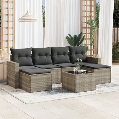 vidaXL Set Divani da Giardino 7pz con Cuscini Grigio Chiaro Polyrattan