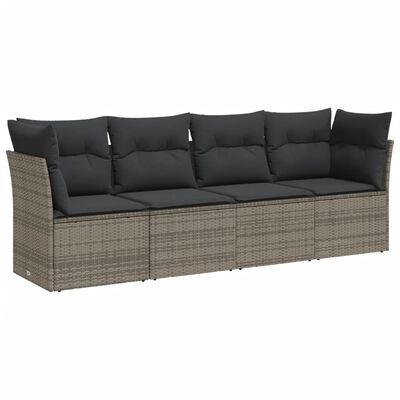 vidaXL Set Divani da Giardino 4 pz con Cuscini in Polyrattan Grigio