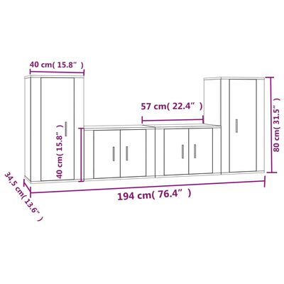 vidaXL Set Mobili Porta TV 4 pz Rovere Marrone in Legno Multistrato