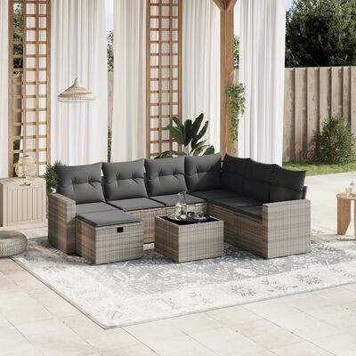 vidaXL Set Divano da Giardino 8pz con Cuscini Grigio Chiaro Polyrattan