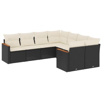 vidaXL Set Divani da Giardino con Cuscini 8 pz Nero in Polyrattan