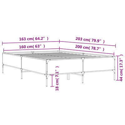 vidaXL Giroletto Grigio Sonoma 160x200 cm in Legno Multistrato Metallo