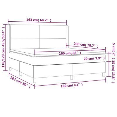 vidaXL Giroletto a Molle con Materasso Blu Scuro 160x200 cm in Velluto