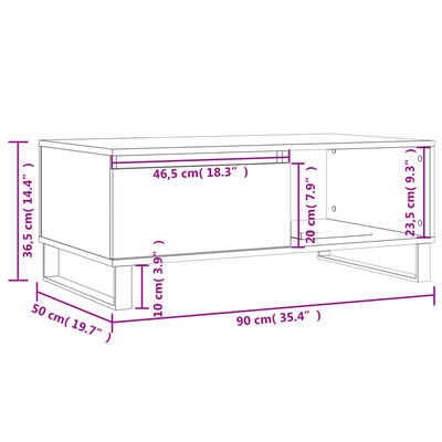 vidaXL Tavolino Salotto Grigio Cemento 90x50x36,5 cm Legno Multistrato