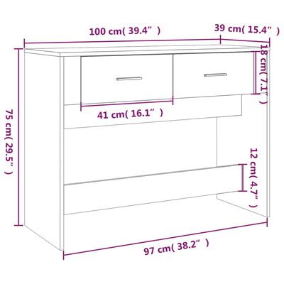 vidaXL Tavolo Consolle Rovere Fumo 100x39x75 cm Legno Multistrato