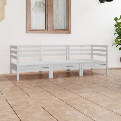 vidaXL Set Divani da Giardino 3 pz Bianco in Legno Massello di Pino