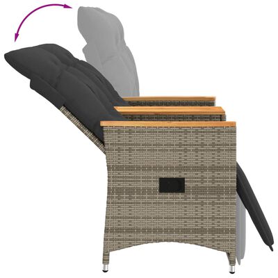 vidaXL Divano Giardino Reclinabile 2 Posti Tavolino Grigio Polyrattan