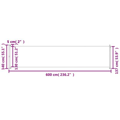 vidaXL Tenda Laterale Retrattile per Patio 140x600 cm Marrone