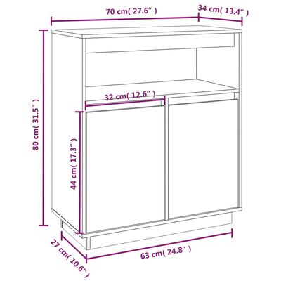 vidaXL Credenza Nera 70x34x80 cm in Legno Massello di Pino