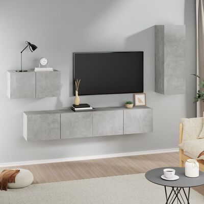 vidaXL Set di Mobili Porta TV 4 pz Grigio Cemento in Legno Multistrato