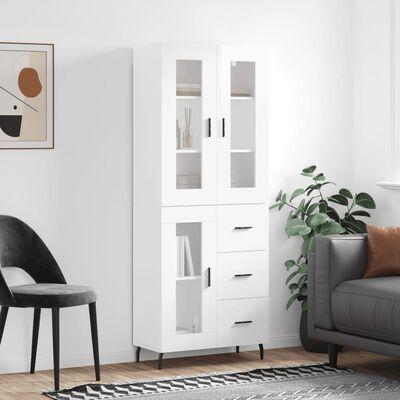 vidaXL Credenza Bianco Lucido 69,5x34x180 cm in Legno Multistrato