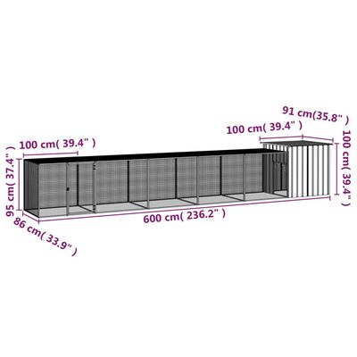 vidaXL Gabbia per Polli Antracite 600x91x100 cm Acciaio Zincato