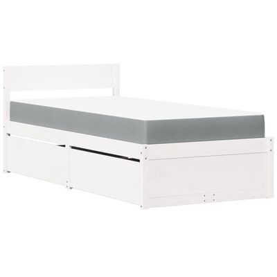 vidaXL Letto Cassetti e Materasso Bianco 90x190 cm Legno Massello Pino