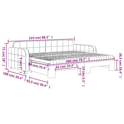 vidaXL Divano Letto Estraibile Materassi Grigio Scuro 90x200cm Velluto