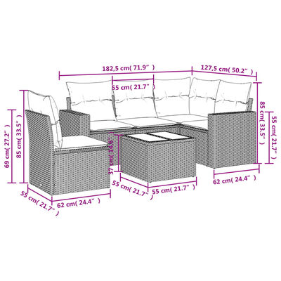 vidaXL Set Divano da Giardino 6pz con Cuscini Grigio Chiaro Polyrattan