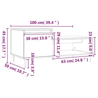 vidaXL Tavolino Salotto Grigio Cemento 100x50x45 cm Legno Multistrato