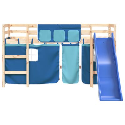 vidaXL Letto a Soppalco con Tende Bambini Blu 90x200 cm Massello Pino