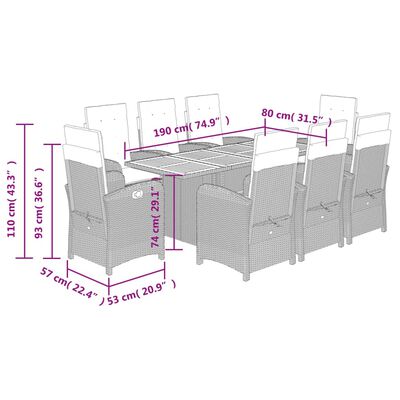 vidaXL Set da Pranzo da Giardino 9 pz con Cuscini in Polyrattan Grigio