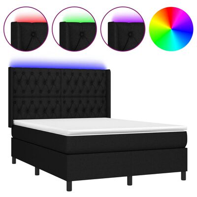 vidaXL Letto a Molle con Materasso e LED Nero 140x200 cm in Tessuto