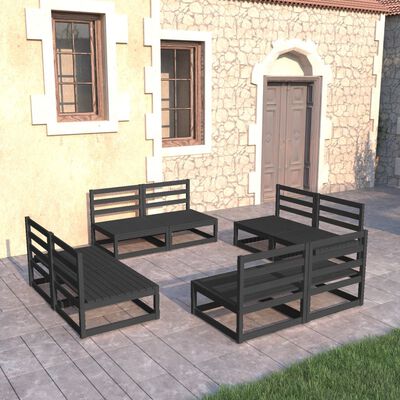 vidaXL Set Divani da Giardino 8 pz Nero in Legno Massello di Pino