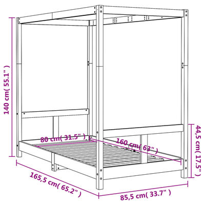 vidaXL Giroletto per Bambini Bianco 80x160cm in Legno Massello di Pino