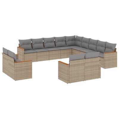 vidaXL Set Divano da Giardino 13 pz con Cuscini Beige Misto Polyrattan