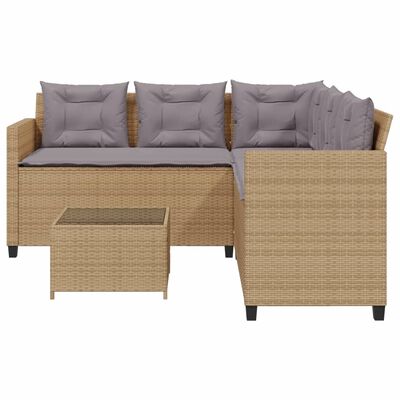 vidaXL Divano da Giardino con Tavolo e Cuscini a L Beige in Polyrattan