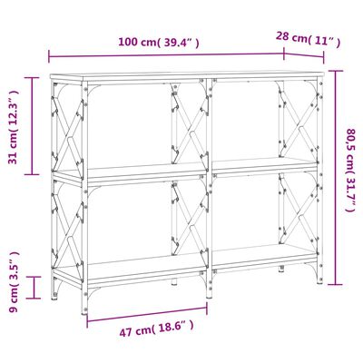 vidaXL Tavolo Consolle Grigio Sonoma 100x28x80,5 cm Legno Multistrato