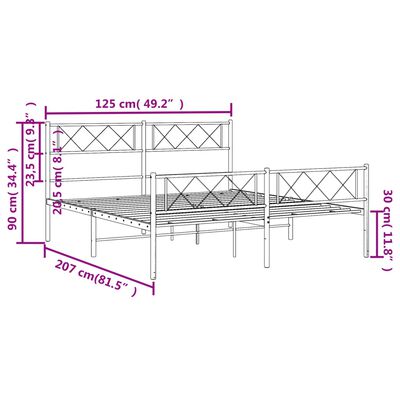 vidaXL Giroletto con Testiera e Pediera Metallo Nero 120x200 cm