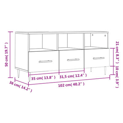 vidaXL Mobile Porta TV Bianco Lucido 102x36x50 cm in Legno Multistrato