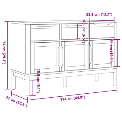 vidaXL Credenza FLORO Bianca 114x43x74 cm in Legno Massello di Pino