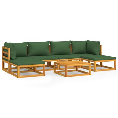 vidaXL Set Salotto da Giardino 7pz con Cuscini Verdi in Legno Massello