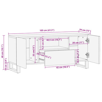 vidaXL Mobile Porta TV 100x34x46 cm in Legno Massello di Mango