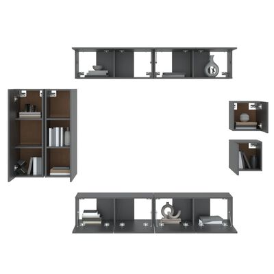 vidaXL Set Mobili Porta TV 8pz Nero in Legno Multistrato