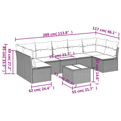 vidaXL Set Divano da Giardino 8pz con Cuscini Grigio Chiaro Polyrattan