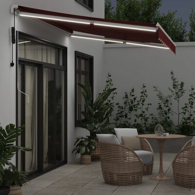 vidaXL Tenda da Sole Retrattile Automatica con LED Bordò 350x250 cm