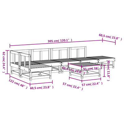 vidaXL Set Salotto da Giardino 7 pz Nero in Legno Massello di Pino