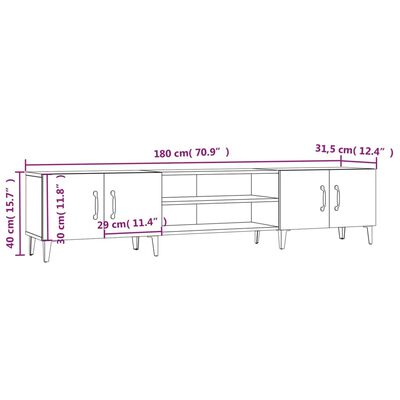 vidaXL Mobile TV Rovere Fumo 180x31,5x40 cm in Legno Multistrato