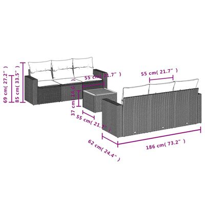 vidaXL Set Divani da Giardino con Cuscini 7pz Nero Polyrattan